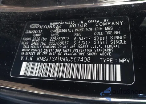 2013 Hyundai Tucson Gl из США, поврежденный, VIN KM8JT3AB5DU567408